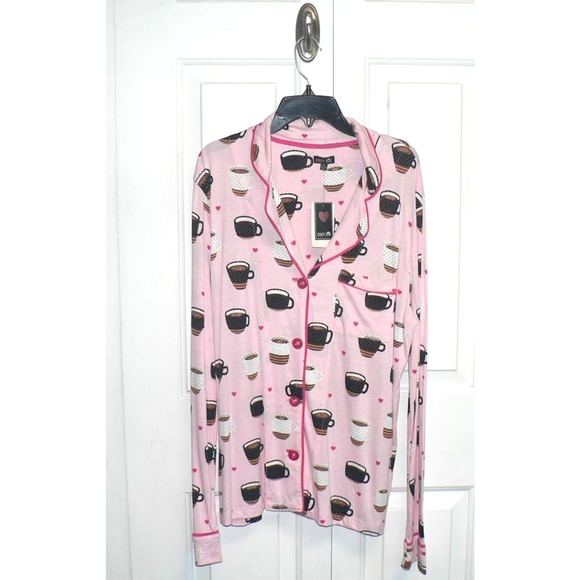 Cozy Zoe by Pj Salvage Womens Coffee Cups Printed Pajama Top in Pink Medium $30 - Picture 2 of 4